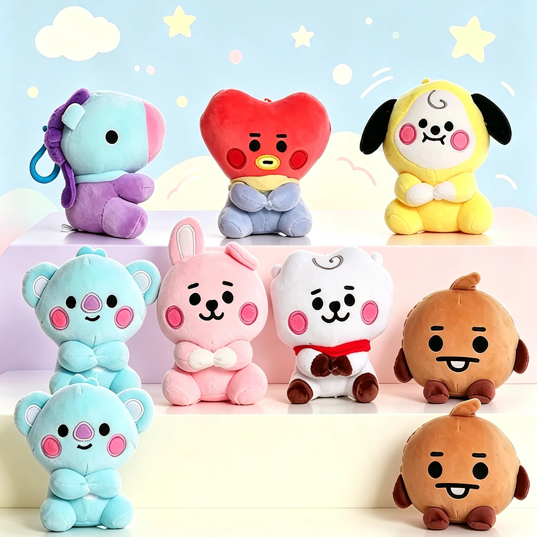 12cm Kawaii Cute Plush Mini Doll B-T-21 Cartoon Plush Sheep Koala Love Biscuit Little Yellow Dog Plushs Pendant Fun Fan Gifts