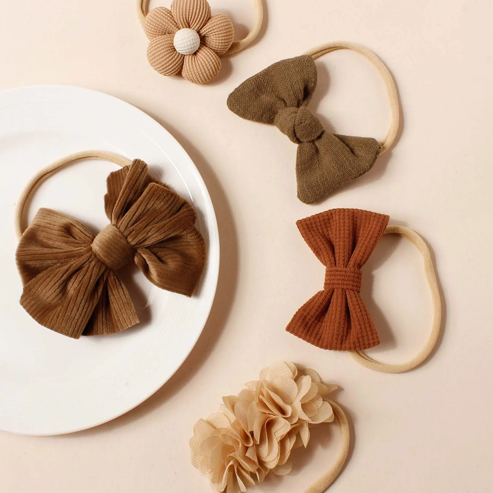 5pcs Red Different Styles Bow Hairband For Baby Kid Party Decor Cute Hair Accessories Newborn Christmas Wear Bow Nylon Headband