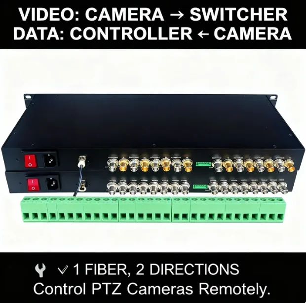 1U 8-Channel SD/HD/3G-SDI Over Single Fiber CWDM Extender with 20km Transmission