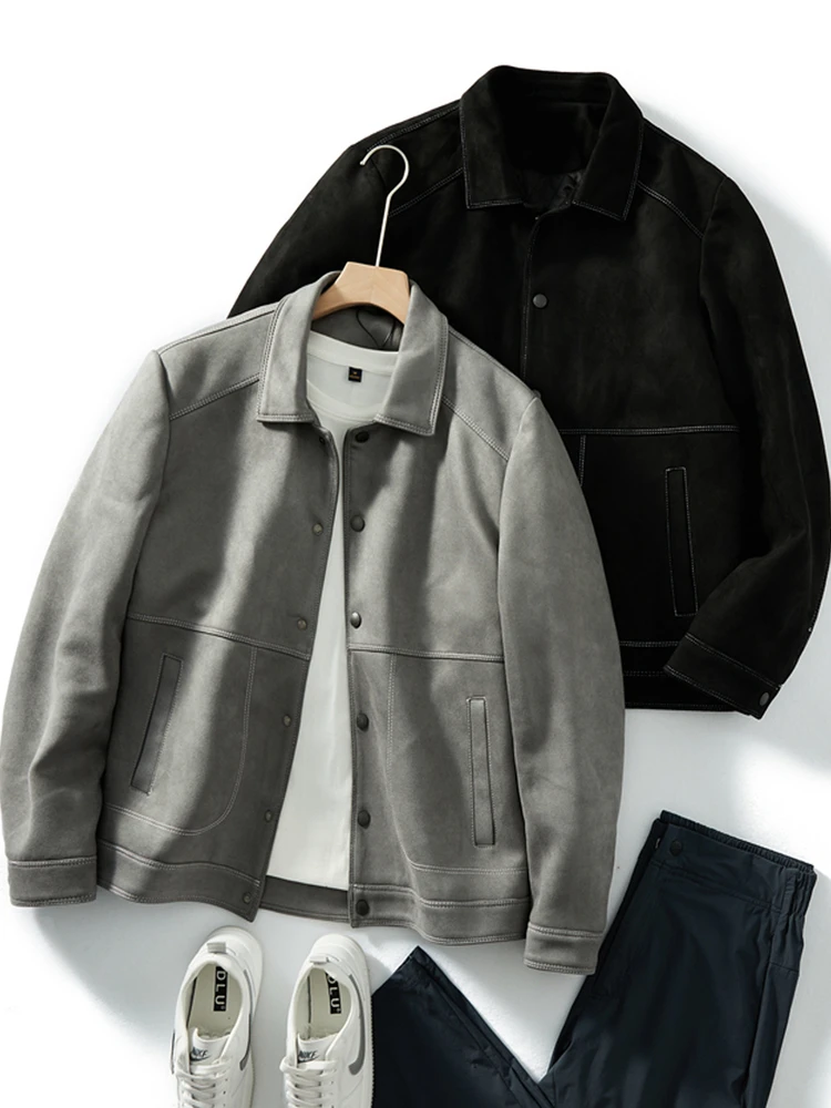 Warm Windproof Men's Cotton Jaet Autumn Winter Suede Casual Collar Insulated Cotton Coat Trendy Stand Fit Long Sve