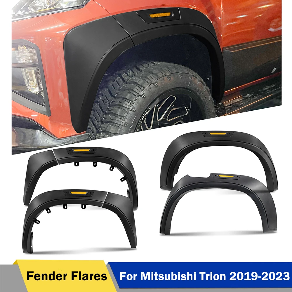 Fender Flares with Reflector Wheel Arch for Mitsubishi Triton 2019 2020 2021 2022 2023 Matte Black Mudguards 4X4 Car Accessories