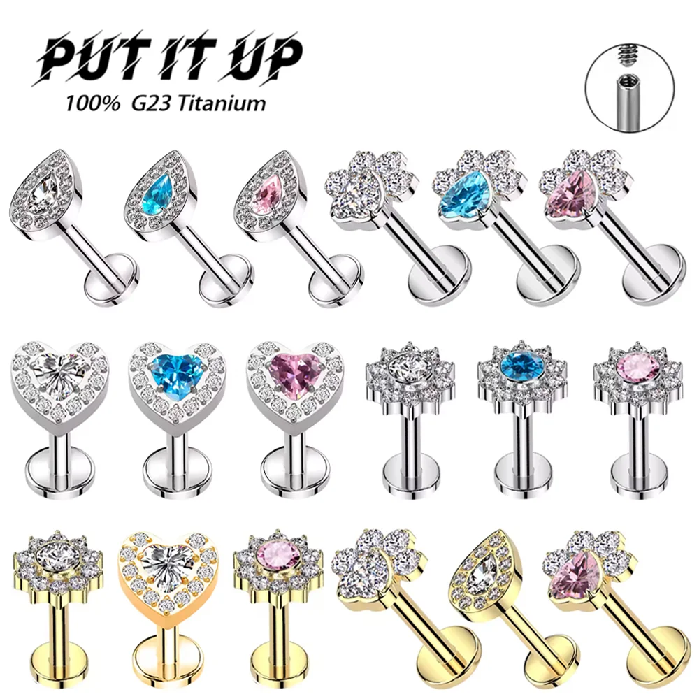 PUTITUP F136 Titanlegierung Luxus Zirkonia Ohrstecker Set Mode Ohrknorpel Piercing Lippen Ohrstecker Piercing Schmuck