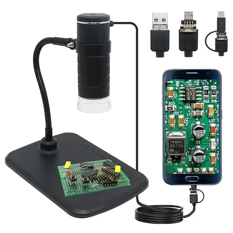 

USB Microscope 1000X 3 IN 1 USB Digital Microscope Support TypeC Android PC Electron Microscope Built-in 8 Adjustable LED Lights