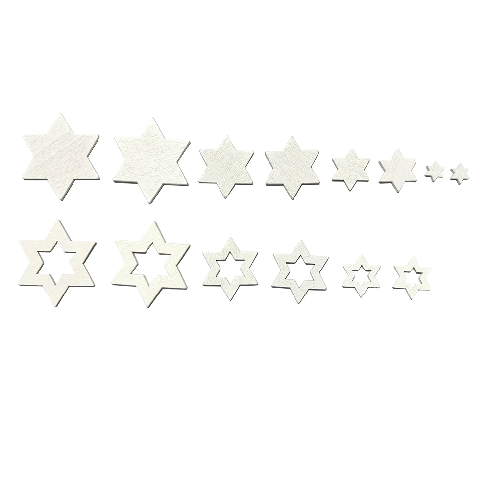 50Pcs 1-4cm Creative White Solid/Hollow Hexagram Star Wooden Ornaments DIY Handmade Crafts Wedding Christmas Tree Party Decor