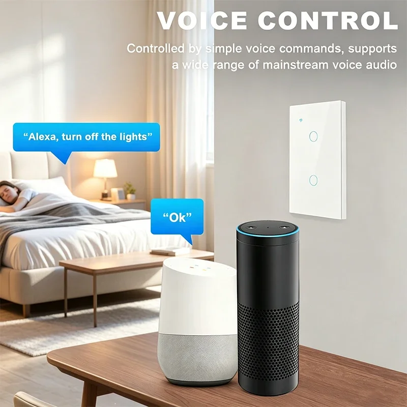 Tuya US WiFi Smart Wall Switch 1/2/3/4 Gang Touch Sensor LED Light Switches Smart Home Alexa Google Home