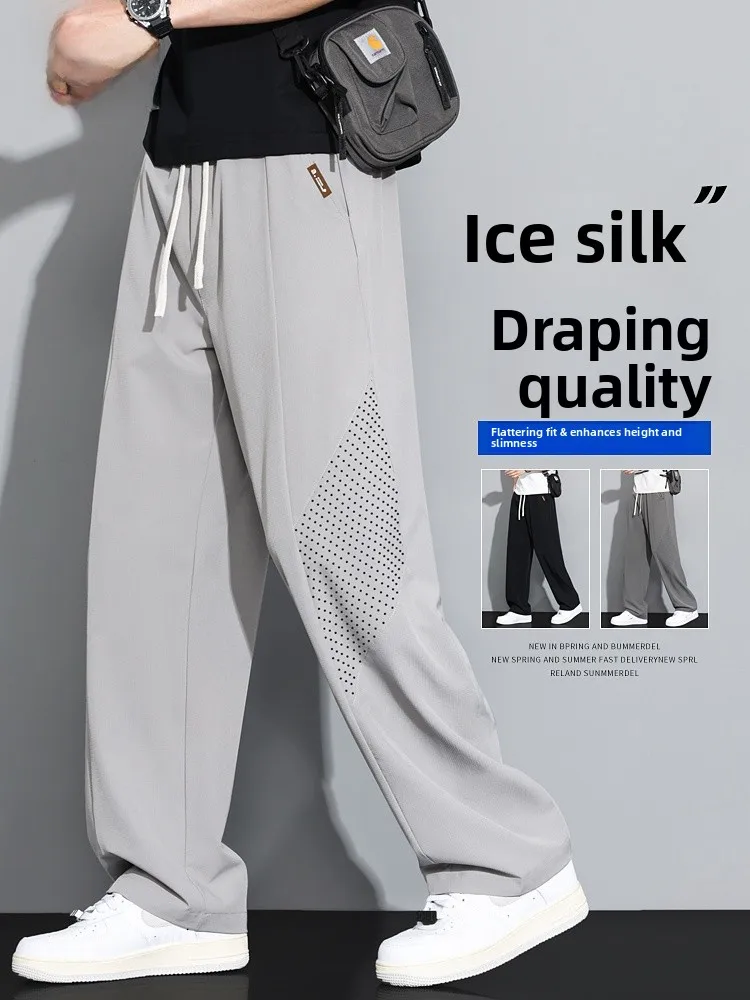 

Ultra-Thin Ice Silk Men's Summer Casual Pants Loose Straight Leg Drapey Comfortable Spor Lightweight Trousers