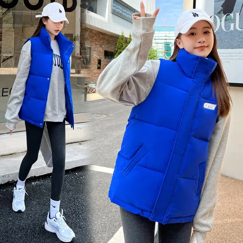 가을 겨울 따뜻한 크롭 조끼 자켓 여성용 패션 민소매 스탠드 칼라 지퍼 업 퍼퍼 양복 조끼 스트리트 스타일 아웃웨어