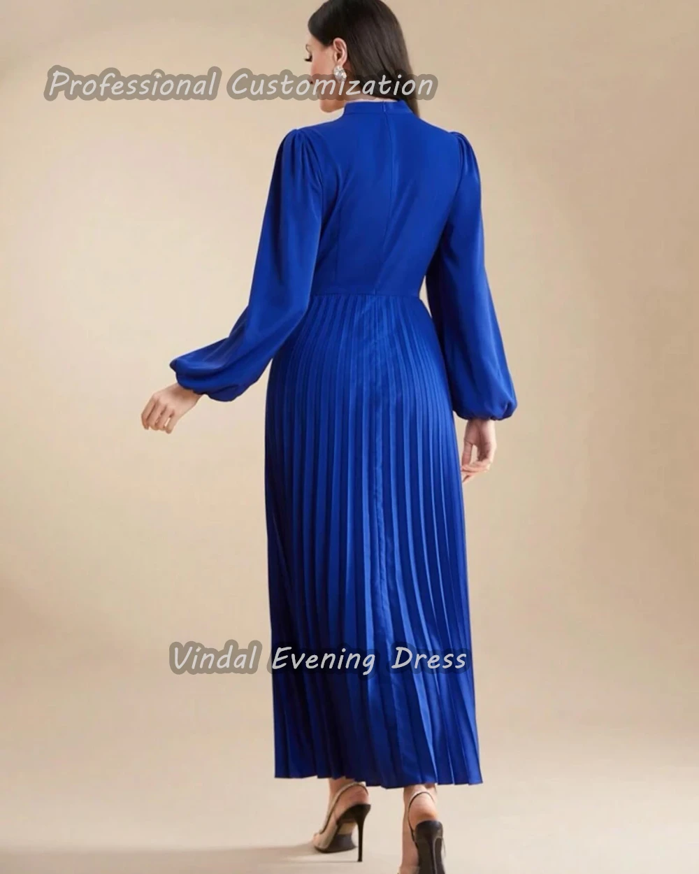 Vindal O-Neck Ankle length Prom Dress A-Line Ruffle luxurious Breast Crepe padding Elegant Long Sleeves  السعود For Woman 2024