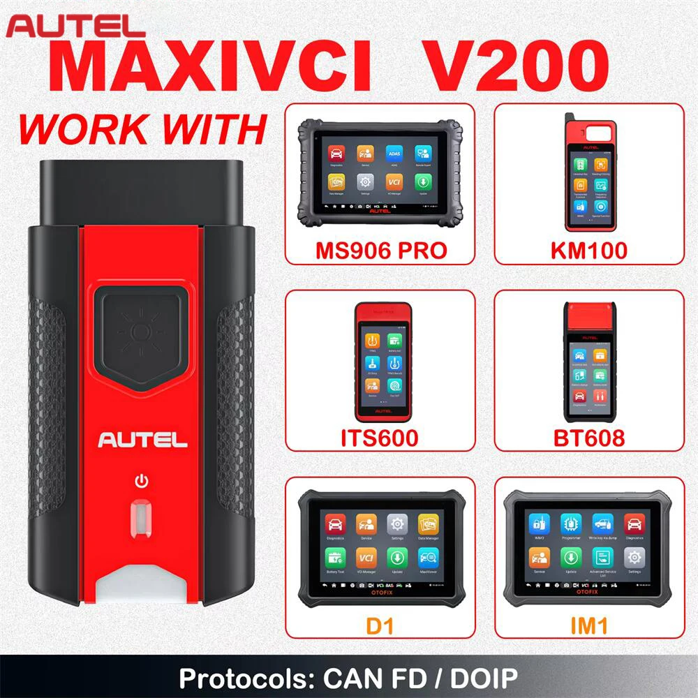 Autel MaxiVCI V200 Bluetooth Connector, Vehicle Communication Interface, Support CAN FD, Compatible with Autel KM100 / MS906Pro