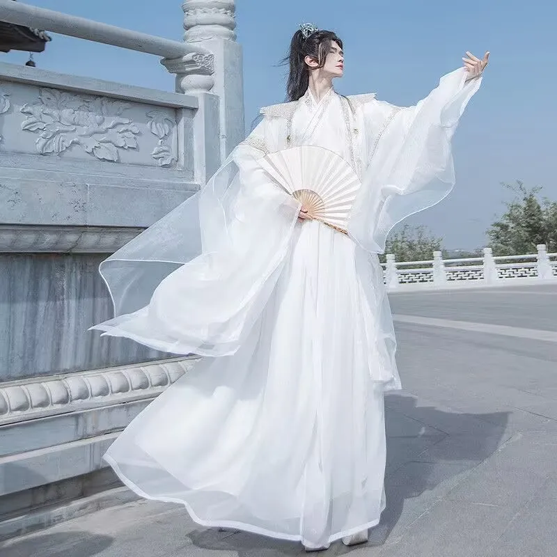 

Chinese Hanfu Men Halloween Ancient Scholar Cosplay Costume Vintage Embroidered Hanfu Black White 3pcs Sets Plus Size 3XL 2026