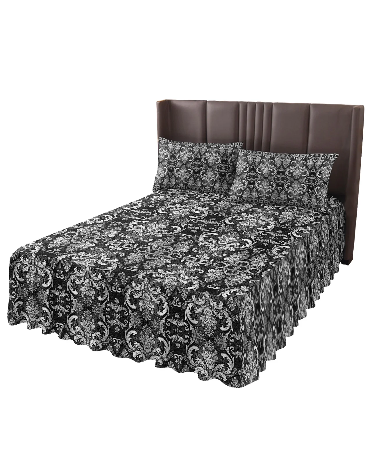 Flower Texture Abstract Retro Bed Skirt Elastic Fitted Bedspread With Pillowcases Mattress Cover Bedding Set Bed Sheet