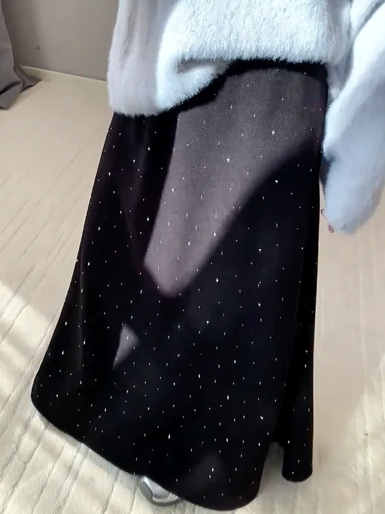 

Bla High Waist Draped Skirt Women's Autumn Winter New Sle Salt System A-Line Long Skirt Diamond Design Slimming Effect