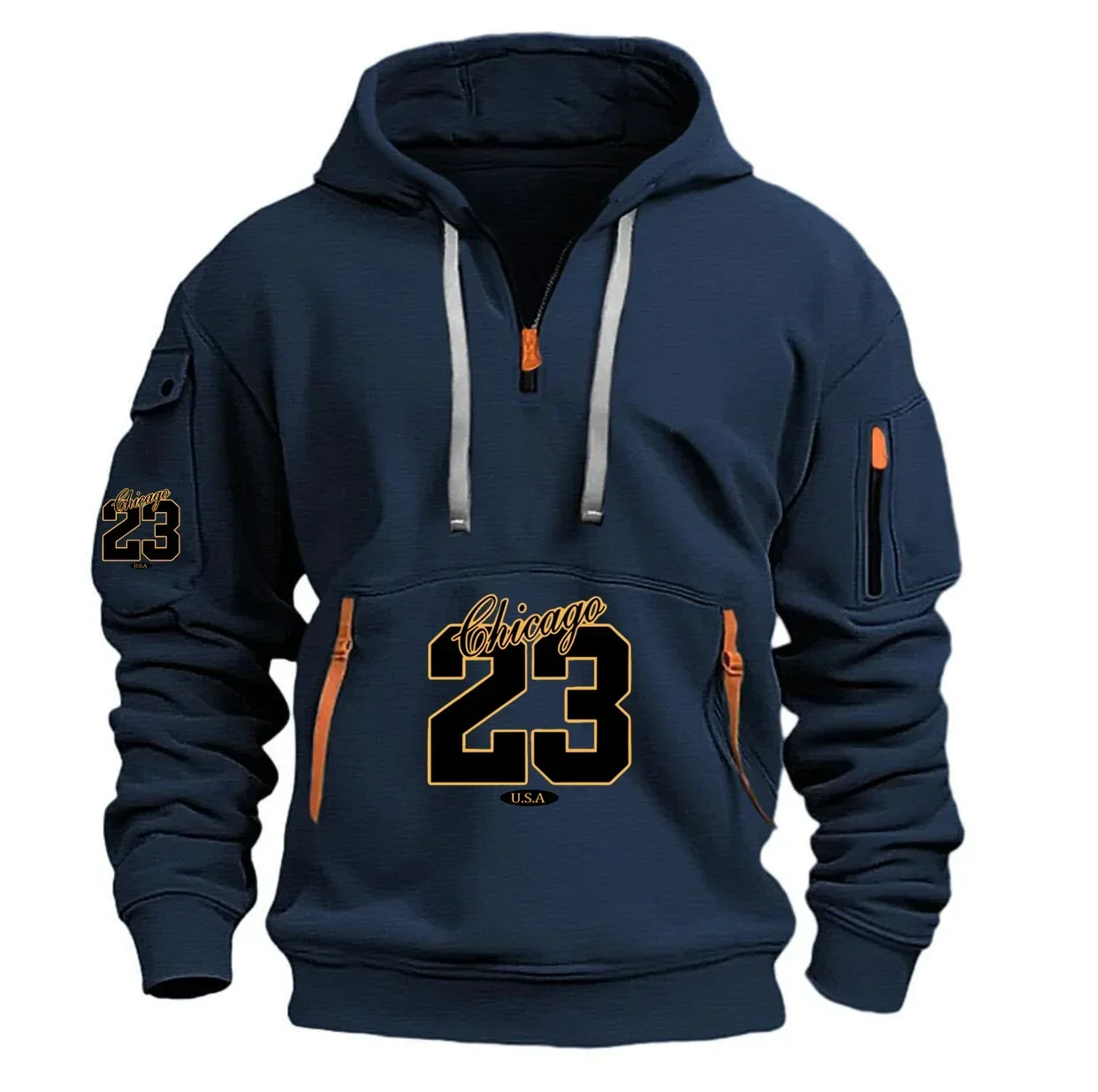 

Men's autumn and winter sweatshirt, outdoor daily casual sportswear, fitness and warmth, multi-pocket loose fashionable pullover