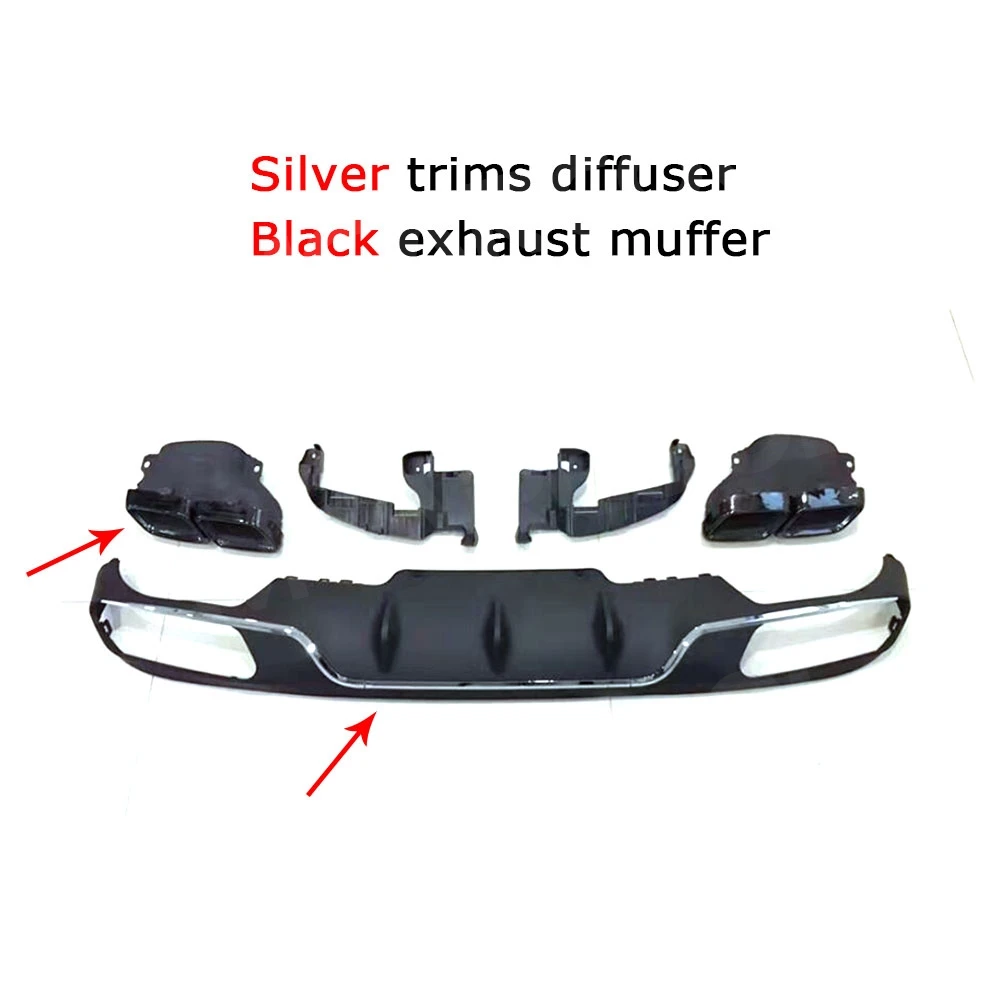 

PP Rear Bumper Lip Diffuser with Exhaust Tips 4 Outlet for Mercedes Benz W213 E Class E200 E300 Standard Bumper 2017 2018 2019