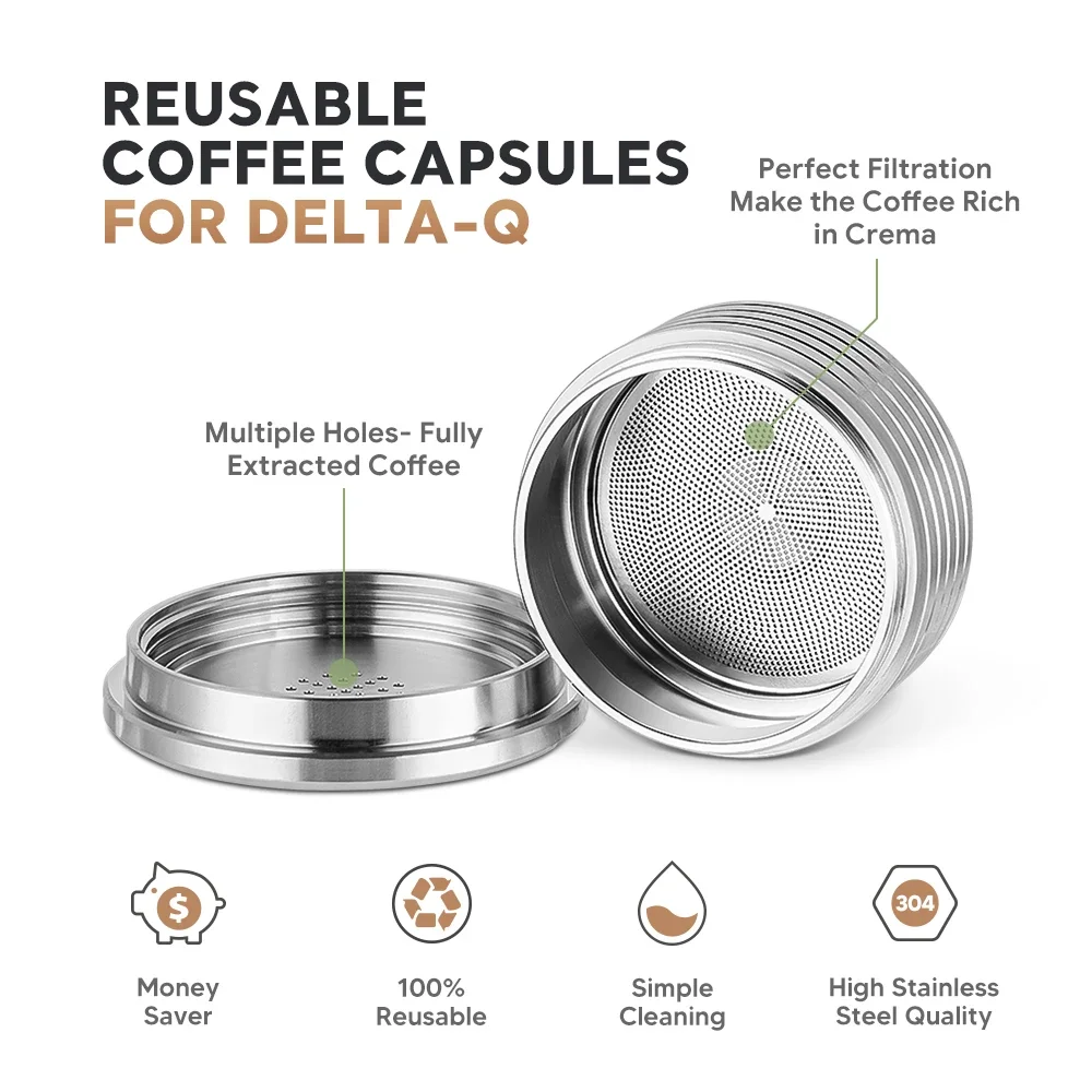 Reusable Capsule for Delta Q MINI DIQ7323 Machine Stainless Steel Refillable Coffee Pod Capsules Espresso Cafe Filters