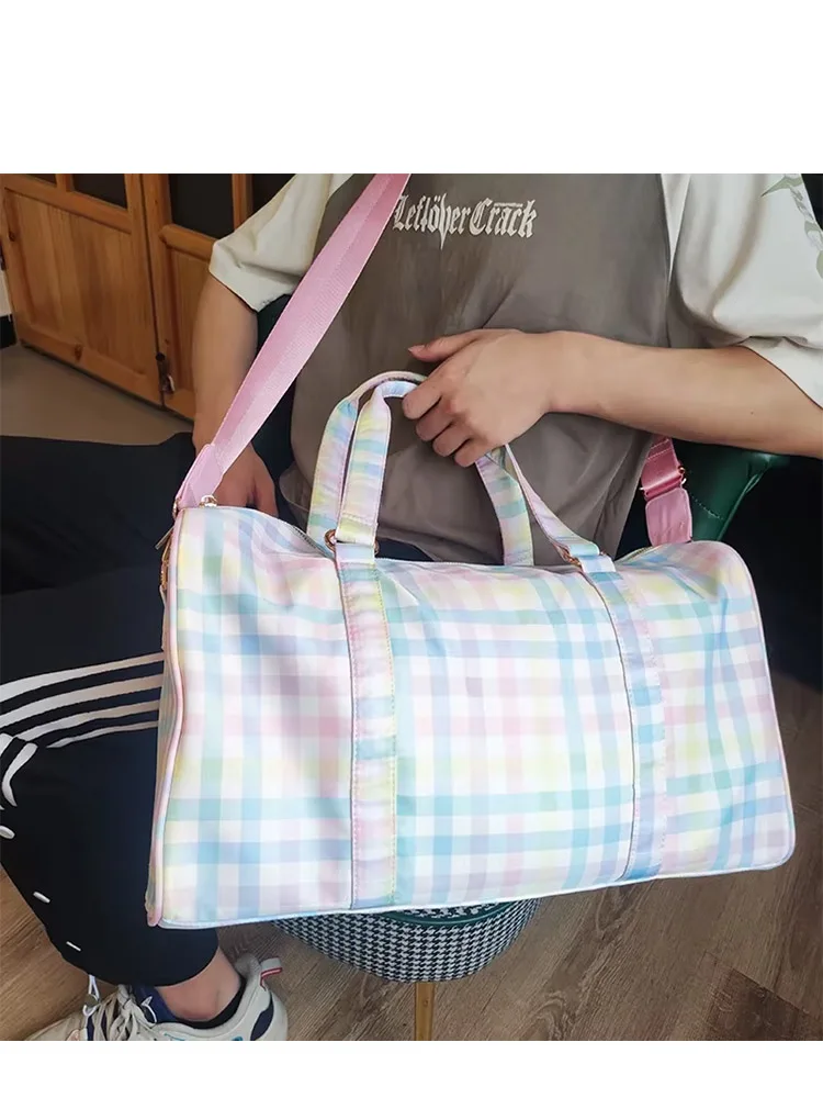 New Large Size Rainbow Plaid Fanny Pack Chest Pack Toiletry Storage Pouch Grid Outdoor Fanny Pack Travel Wash Cosmetic Bag Gift