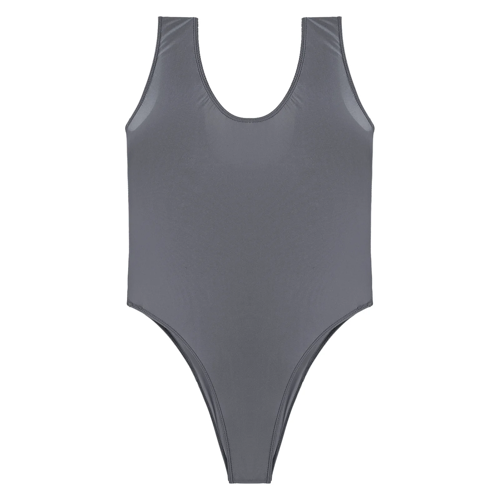 Swimming Suit for Mens One Piece High Cut Sleeveless Leotard Bodysuit Glossy Backless Swimwear Swimsuit Sports Yoga Fitness