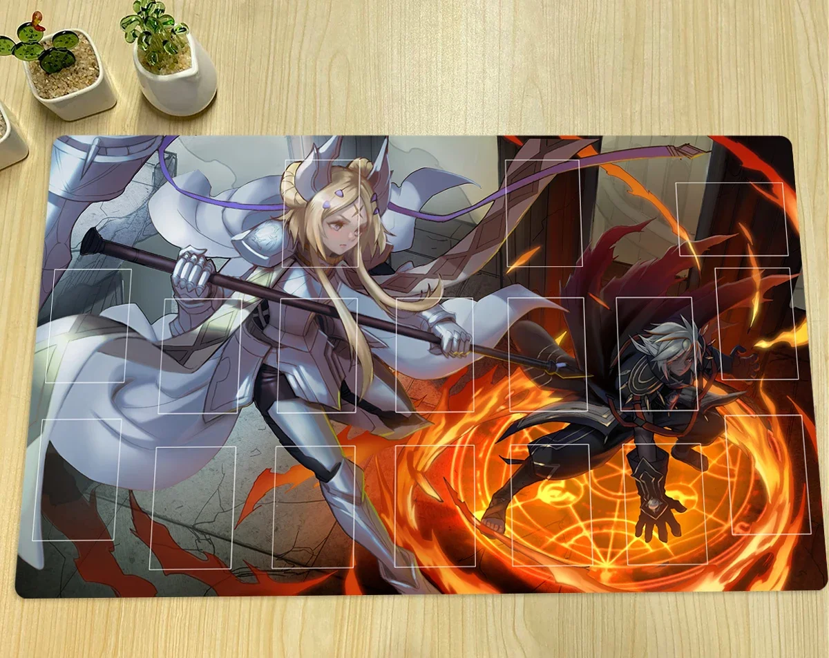 YuGiOh Dogmatika Ecclesia & Albaz TCG Mat CCG Board Game Trading Card Game Mat Anime Mouse Pad Rubber Desk Mat Zones Bag 60x35cm