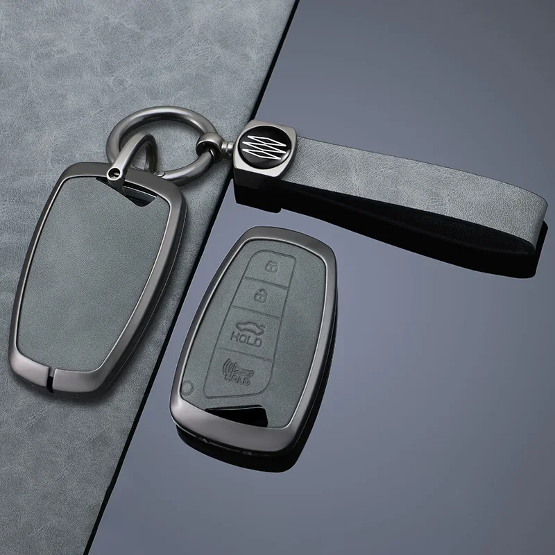 

Zinc Alloy + Leather Car key case cover for Hyundai Grand Santa Fe 3 DM Ix45 Ix35 Genesis DH Grandeur Azera HG Equus 2013 - 2016