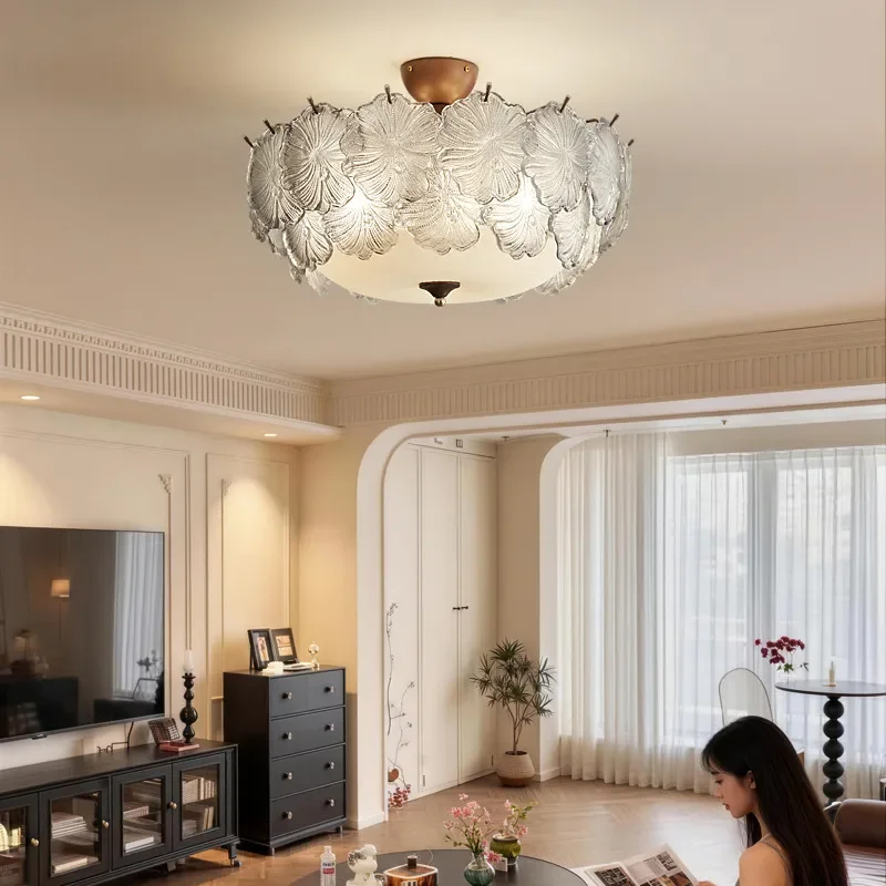 for French Medieval 2026 New Petal Glass Ceiling Lamp Designer High End Bedroom Study Light Luxury Chandelier