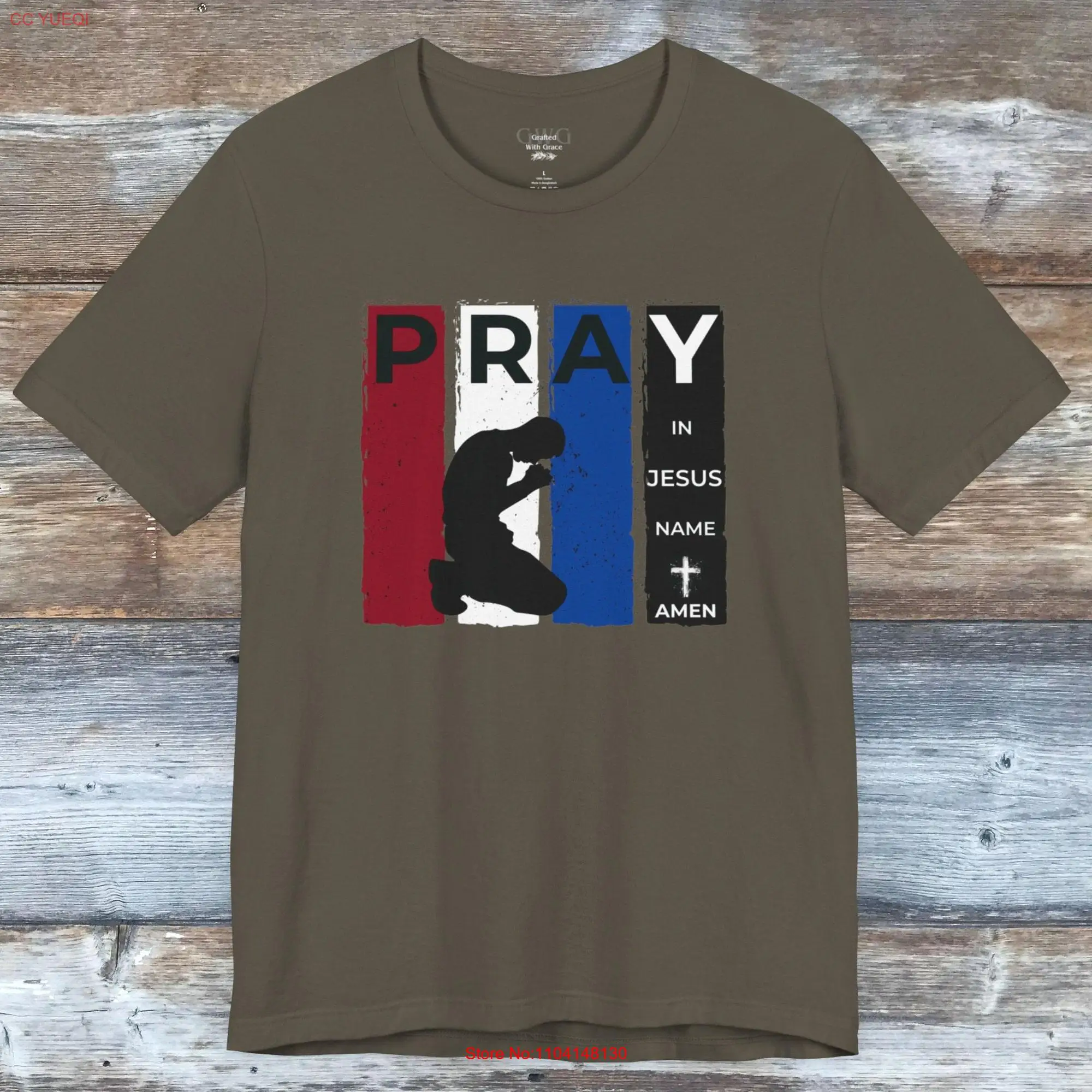 Pray T Shirt Faith USA Christian Red White Blue Amen Jersey  long or short sleeves