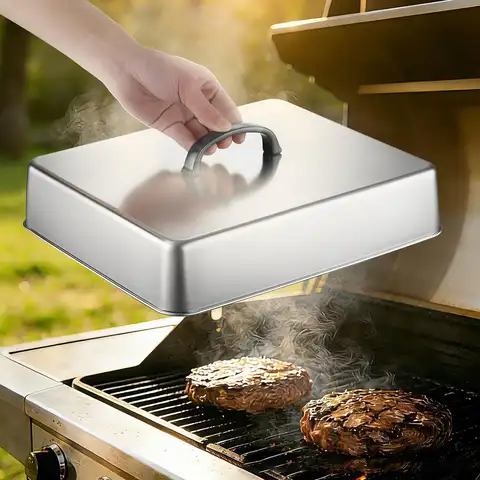 Stainless Steel Frying Pan Cover Barbecue Burgers Sandwiches Steak Pot Lid Rectangular Grill Basting Cover Cheese Melting Dome