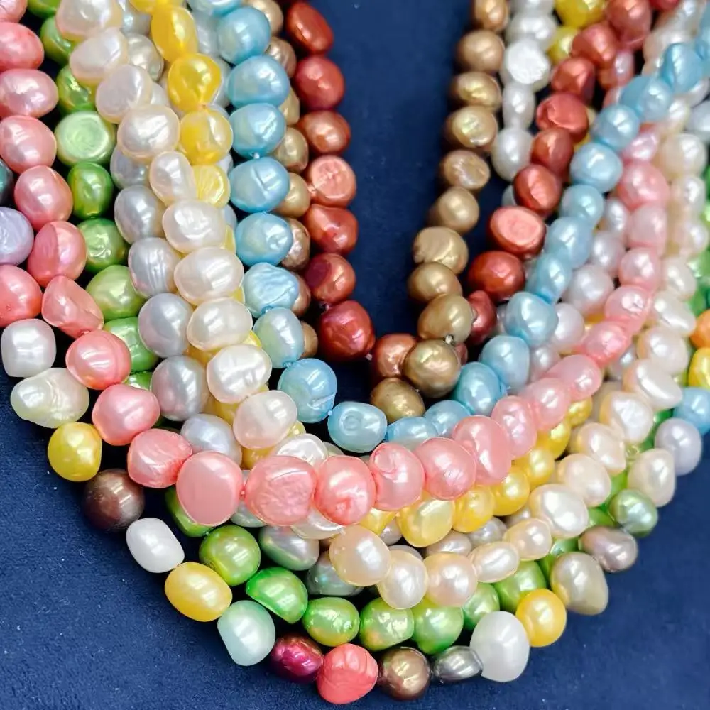36CM 8-9mm Many Color Wholesale Natural Freshwater Potato Pink Yellow Blue Gray Pearl Jewelry DIY Loose Beads
