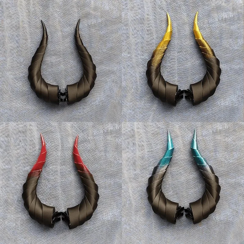Multiple Colors Handmade Gradient Devil Horns Cosplay Horns Head Clip Headwear Halloween Cosplay Props Accessories 10/14/17cm