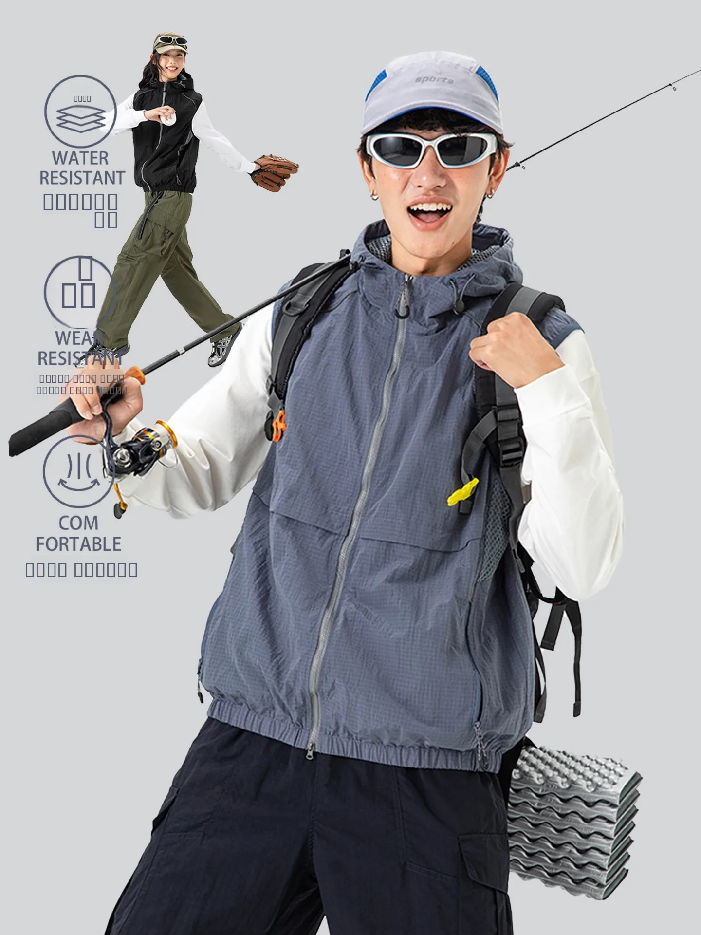 

Водонепроницаемый жилет с капюшоном для активного отдыха, свободный повседневный жилет из нейлоновой ткани, осенняя молодежная модная модель