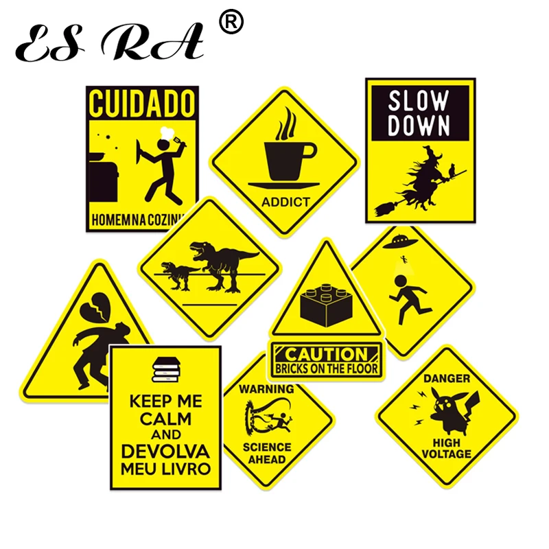 

10 Pcs/Set Funny Stickers Warning Sign Decals Danger Banning Skateboard Pegatinas for Car Suitcase Bottle Luggage Journal Decor