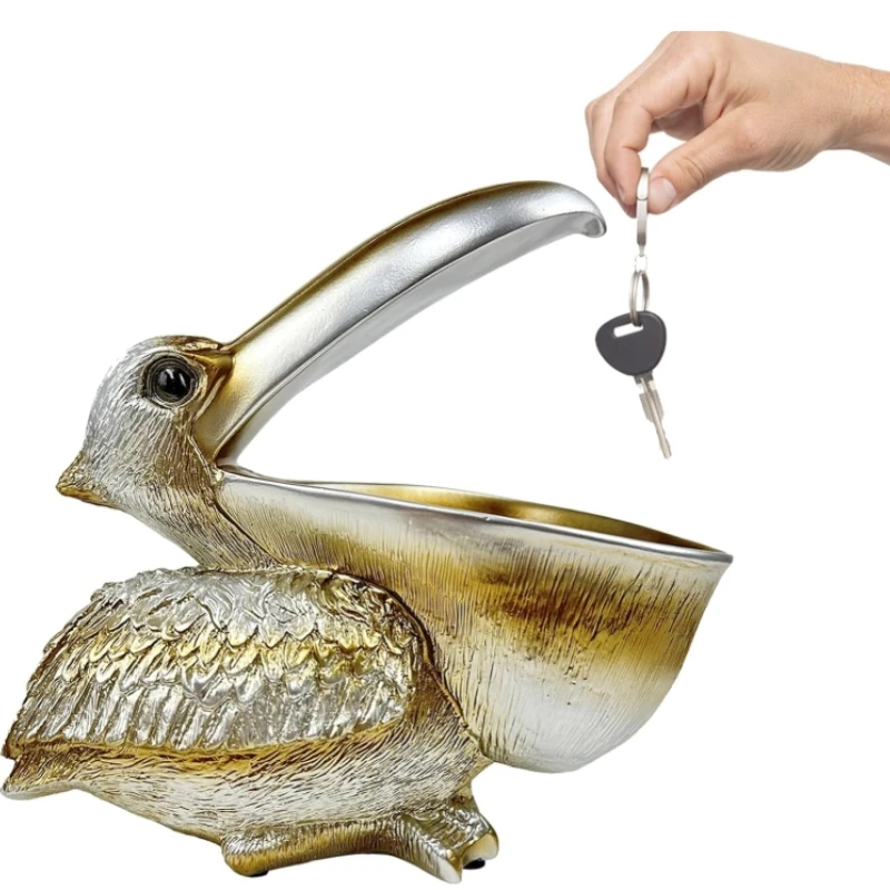 Creative Resin Statues Pelican Birds  Figurines Entrance Decor Ornament Candy Keys Bowl Storage Basket Table Home Bar Office