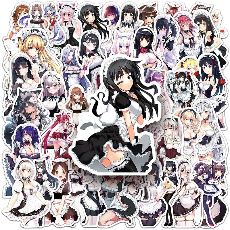 

50PCS Sexy Anime Maid DIY Stickers Phone Trunk Refrigerator Waterproof Anime Stickers Anime Figure Image Toys Sticker Gift