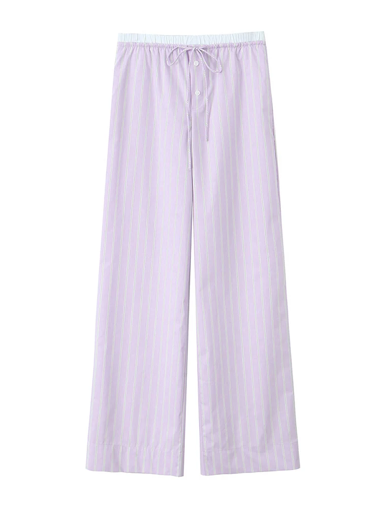 TRAF 2 Pieces Women Striped Pajama Style Pants Sets 2024 Fashion Sleeveless Suspender Top+Elastic Waist Wide Leg Pants Outfits
