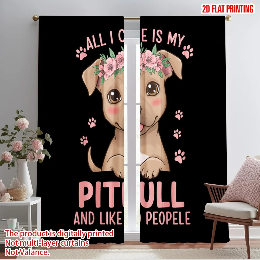 

2pcs 2D flat printing Curtain Pitbull Flower Crown Dog Polyester Fabric Without Electricity Seasonal Party & Holiday Decor