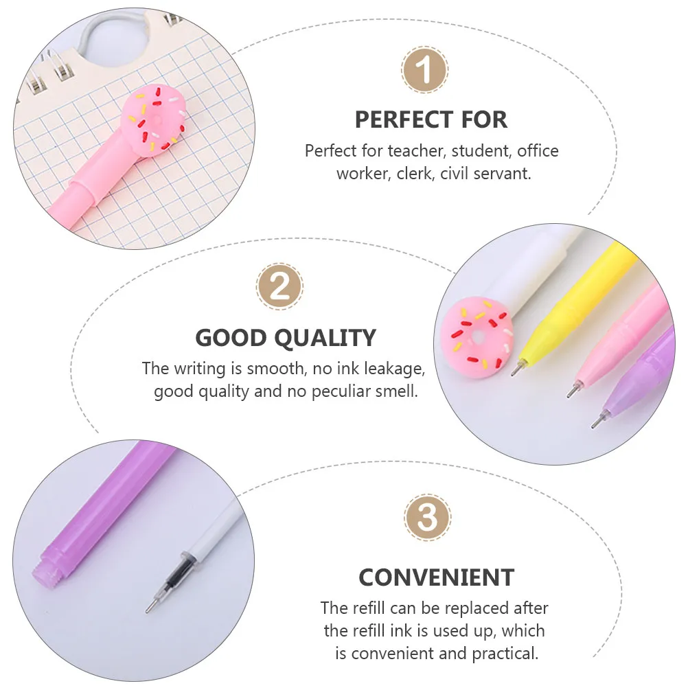 20Pcs Donut Neutral Pen Gel Ink Pen Light Portable for Students Teachers Clerks Secretaries Smooth Writing Student Stationery