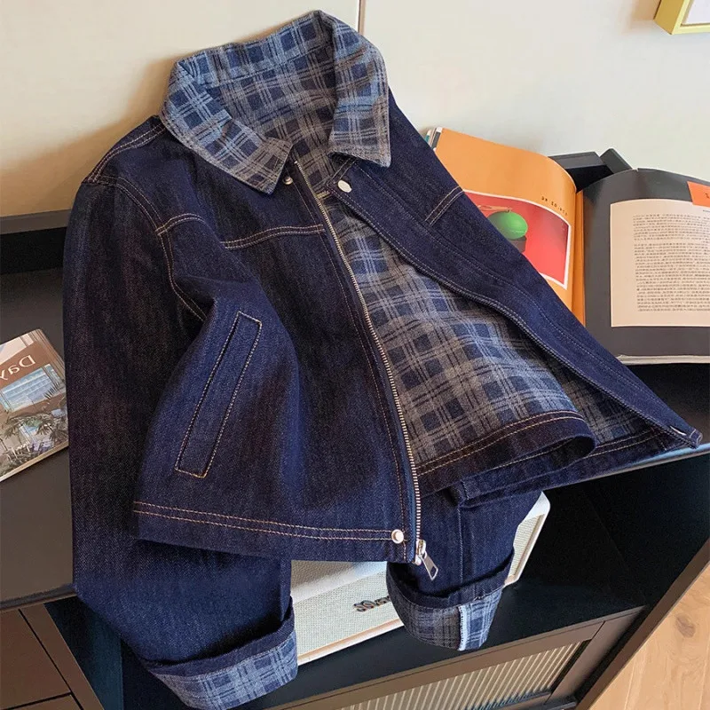 

Premium Lightweight Luxury Plaid Denim Jacket Women's Short Style Autumn New Fashion Anti-Aging Casual Straight Cut Coat