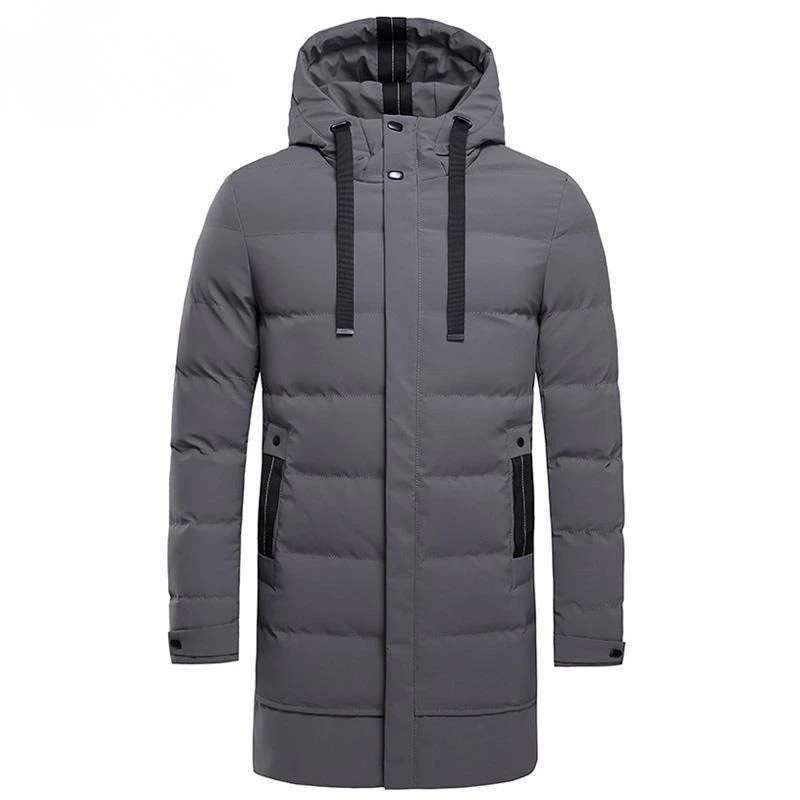 Men's Winter Long Mid Length Over The Knee Thickened Hooded Cotton Padded Jacket Large Size for Youth