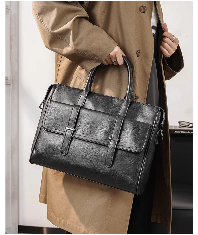 Retro Men Briefcases Leather Shoulder Bags for Men Korean Style Male Laptop Bags Fashion Men\'s Side Bag