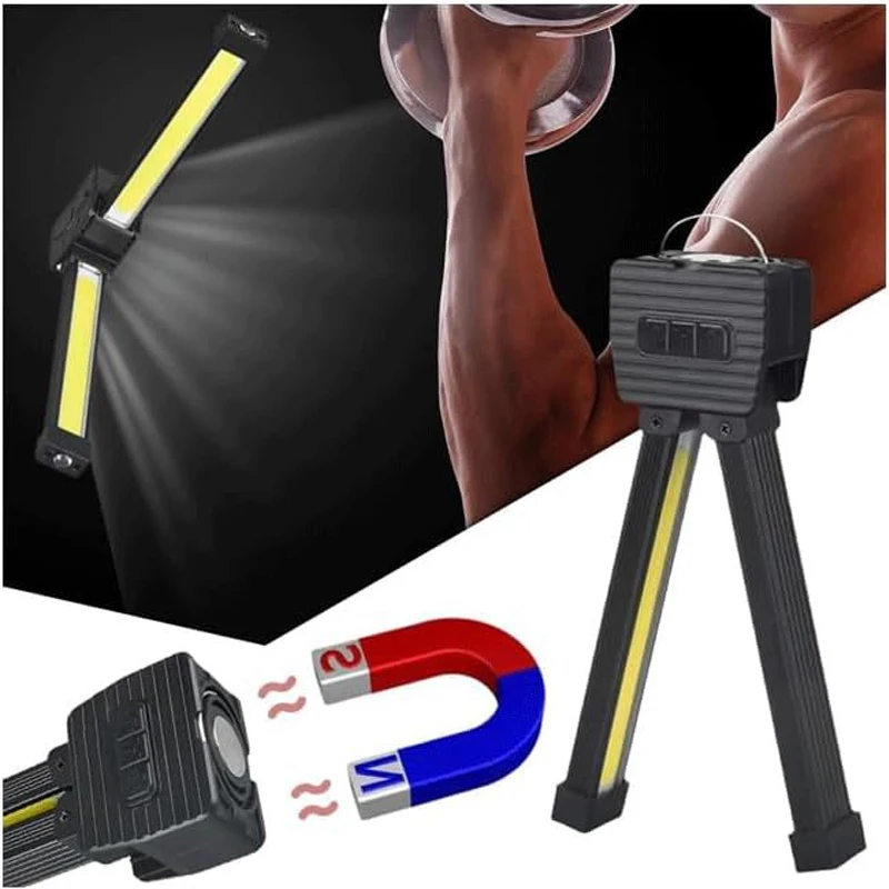 Gym Lamp Light Waterproof Portable Gym Lamp for Posing 7-grades Dimming Rechargeable 180 Degree Folding Worklight With Hook