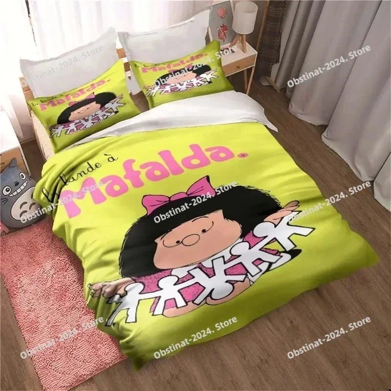 Kawaii Anime Mafalda All Season Twin Bedding Set Printed single Comforter Duvet Cover Pillow Case 3 Pieces Sets Kids Adult Size