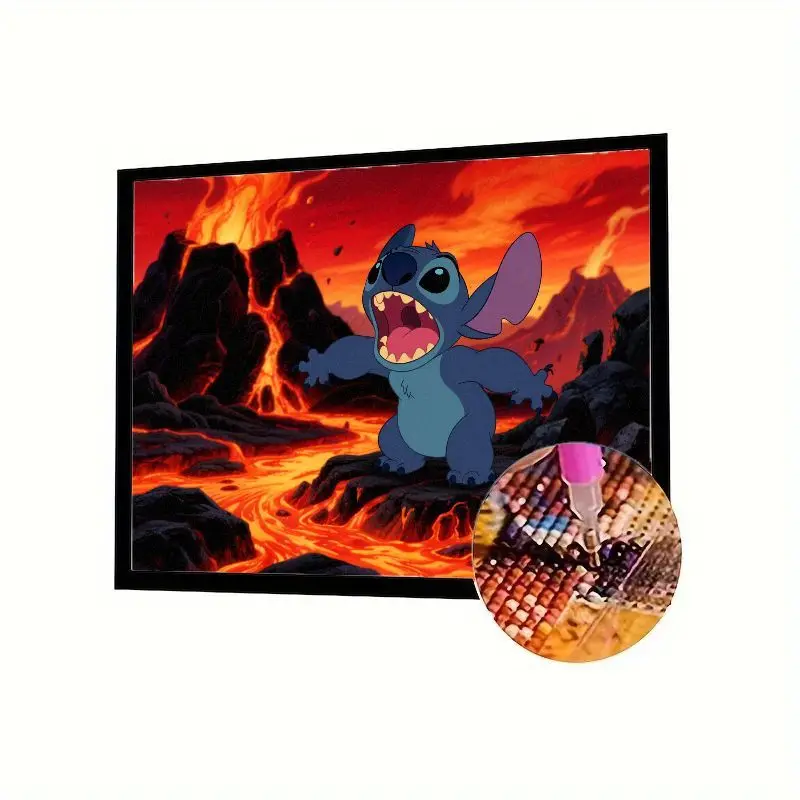 

1PC Disney Stitch 5D Diamond Painting Kit - Full Drill Angry Stitch on Fiery Lava Volcano Landscape Rhinestone Embroidery Cross