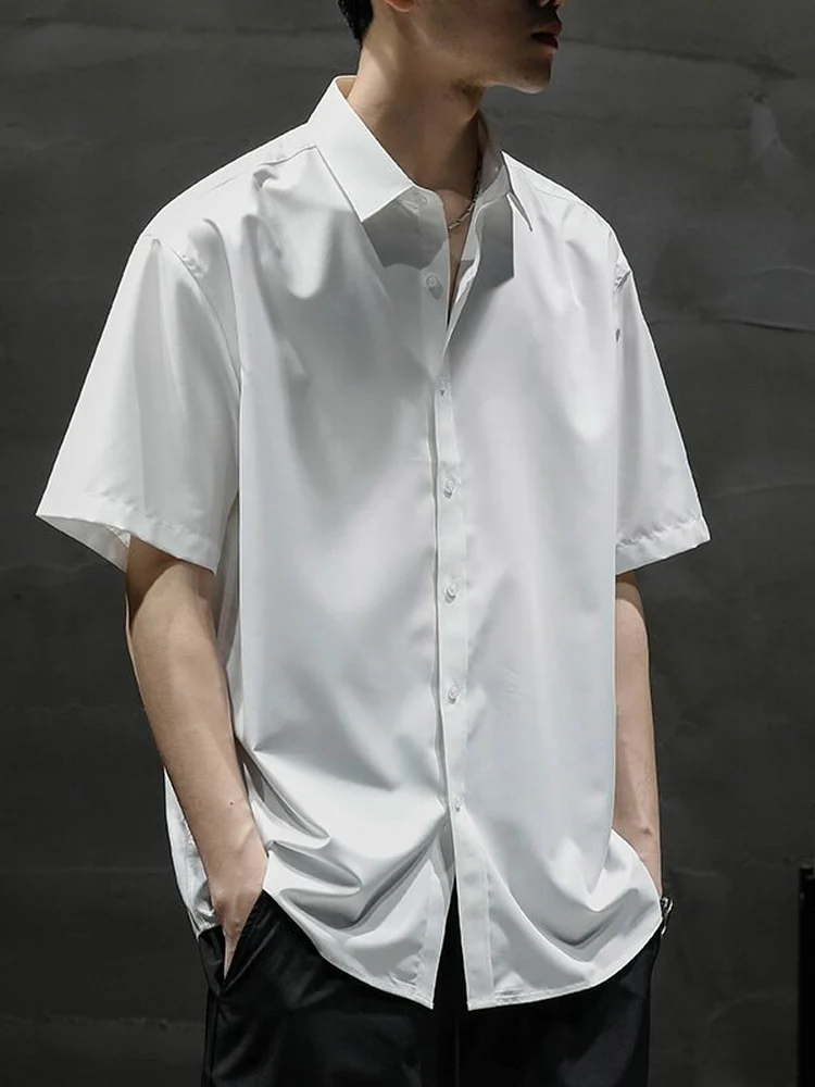 Men's Summer Ice Silk Short Sleeve Shirt Loose Fit Thin Material Business Casual Style Half Sleeve White Shirt No Ironing Req...