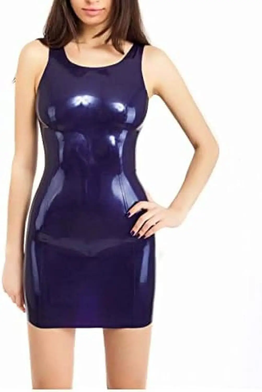 

Women's Latex Sleeveless Dress Sexy No Zipper Customized 0.4mm