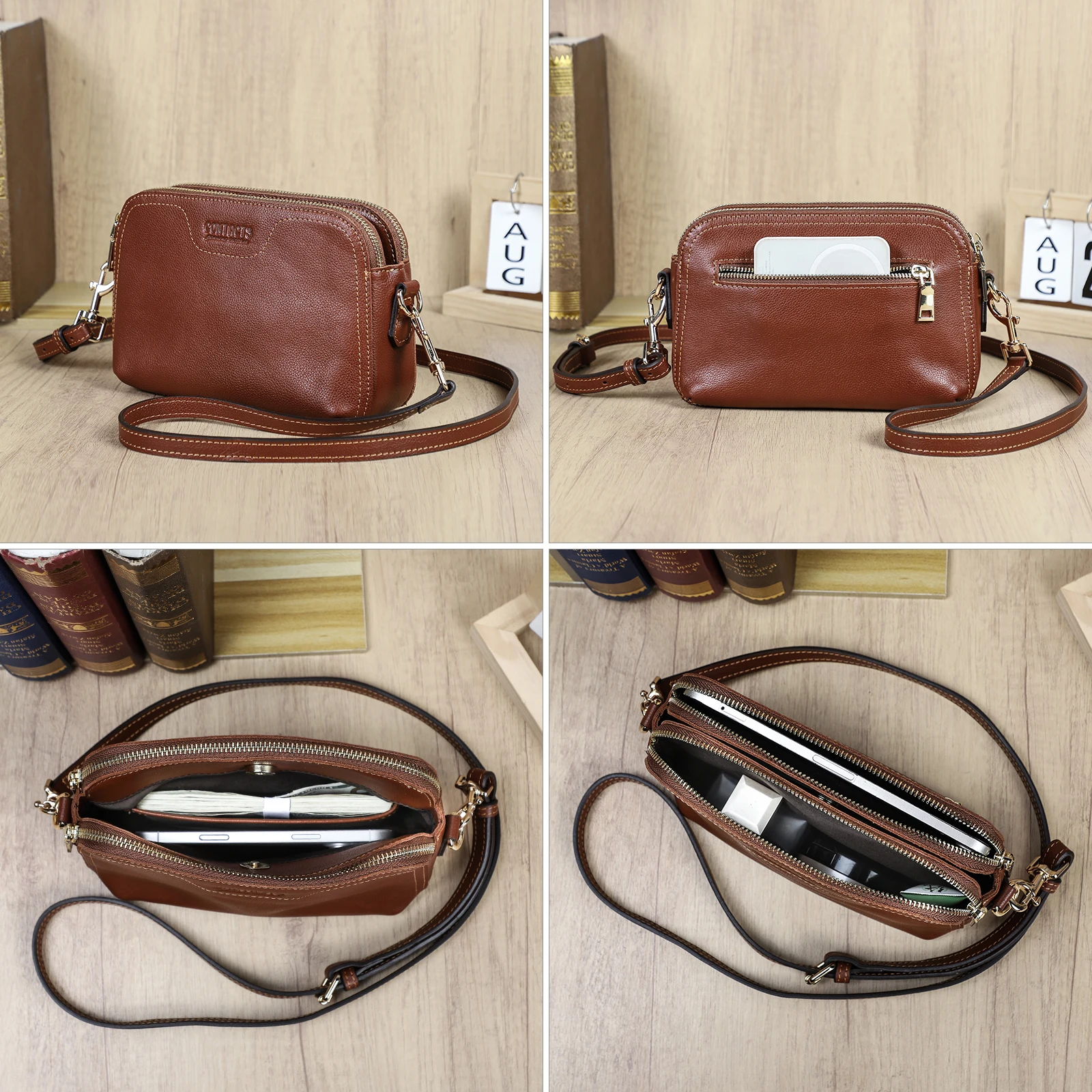 CONTACT'S حقائب كتف من الجلد الطبيعي للنساء حقيبة كروس فاخرة مصممة حقيبة ساعي البريد حقيبة يد نسائية حقائب للسيدات #2