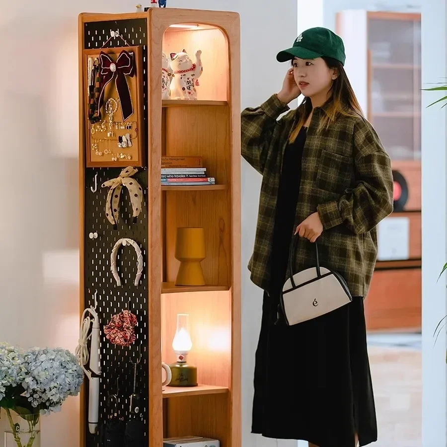 

Full-length mirror solid wood rotating bookshelf cherry wood floor-to-ceiling full-body mirror bookcase storage shelf bookshelf