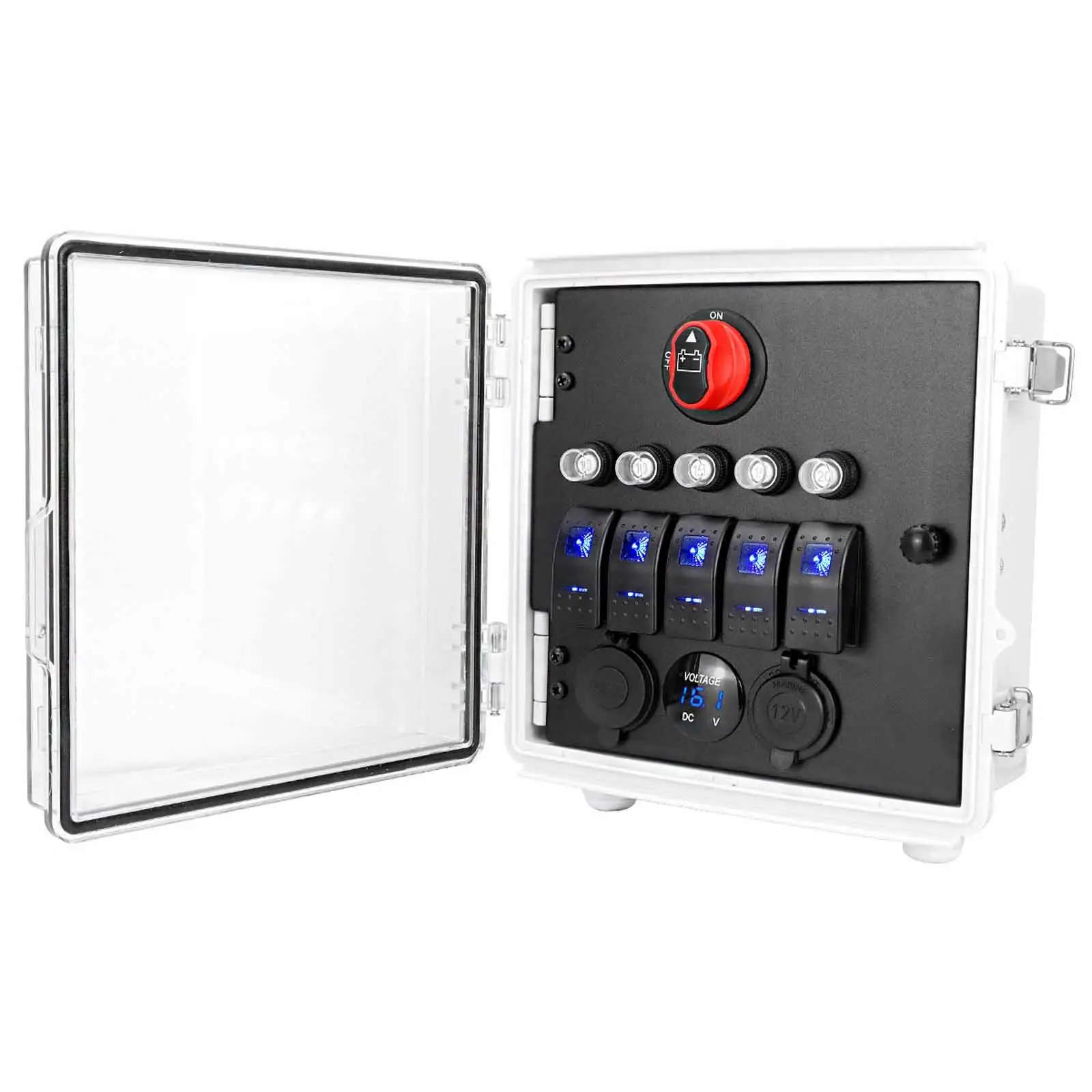 5-gang-rocker-switch-box-usb-charger-security-protection-voltage-display-easy-to-install-parts-weatherproof-for-outdoor-utv