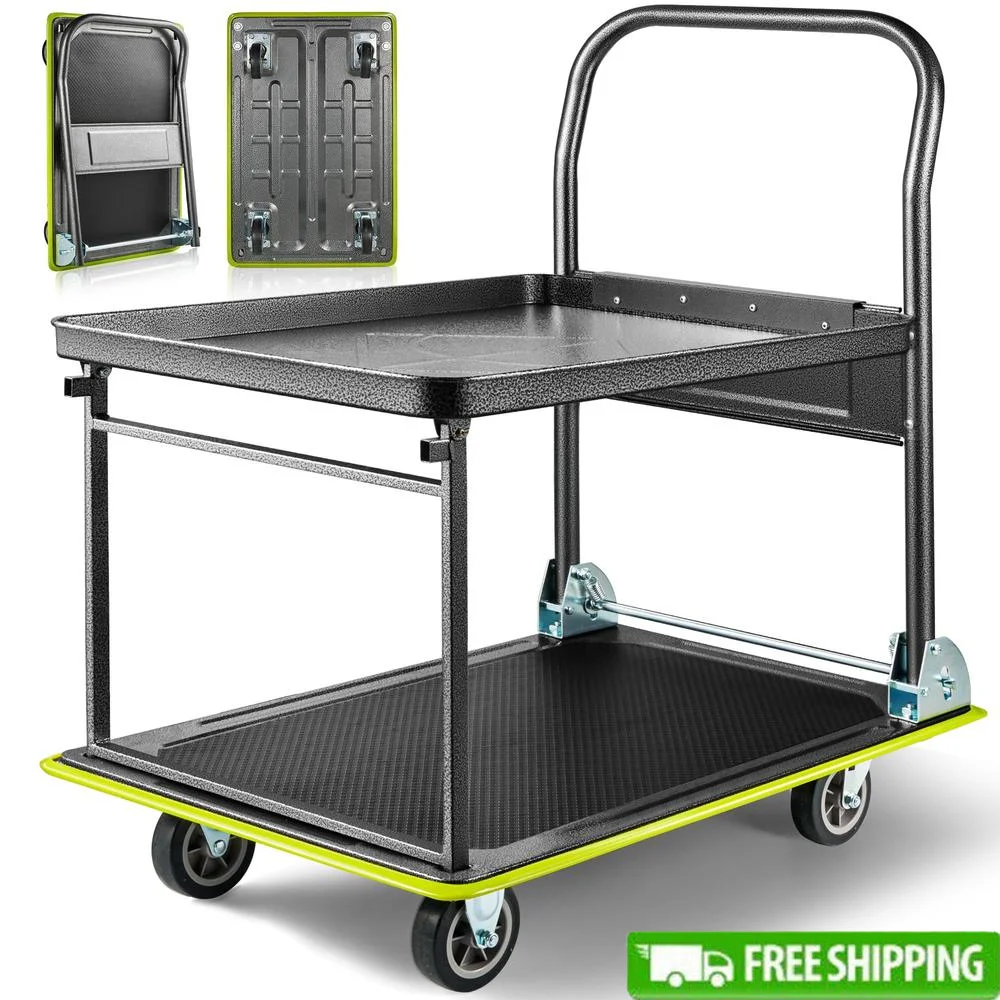 Heavy Duty Foldable Platform Truck Dolly 700lbs Load Capacity Compact Folding Design Smooth Rolling 2 Tier Cart Home Office