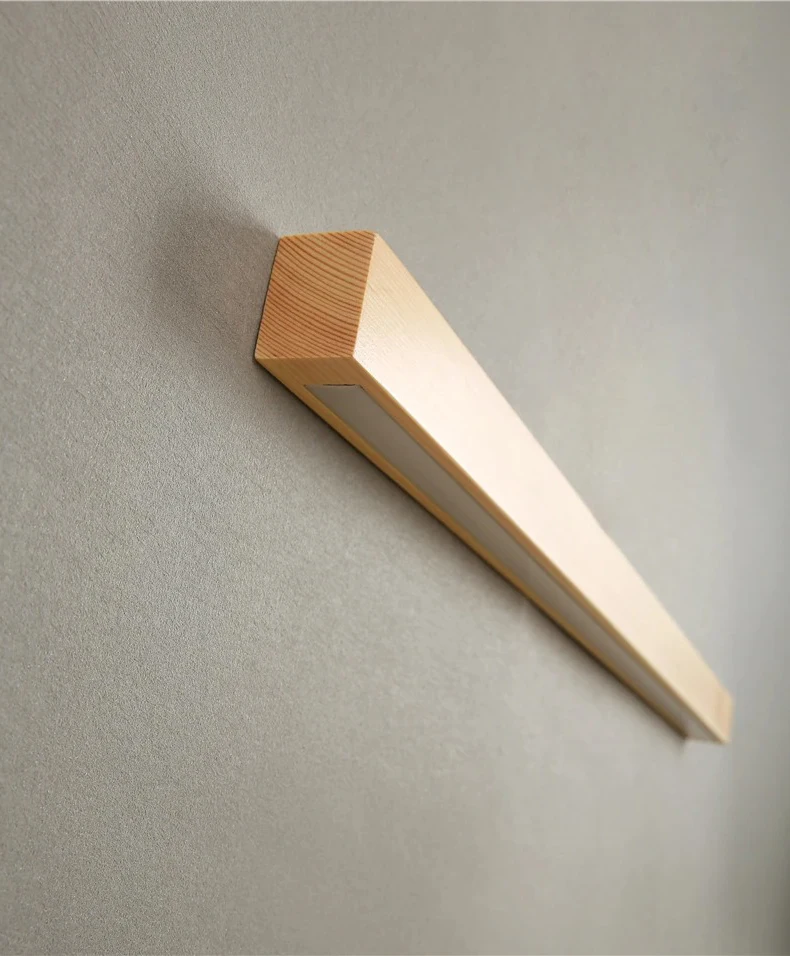 Wooden Strip Lamp Modern Simple Solid Wood Log Strip Wall Lights Living Room Decor Background LED Light Bedroom Bedside Lamps
