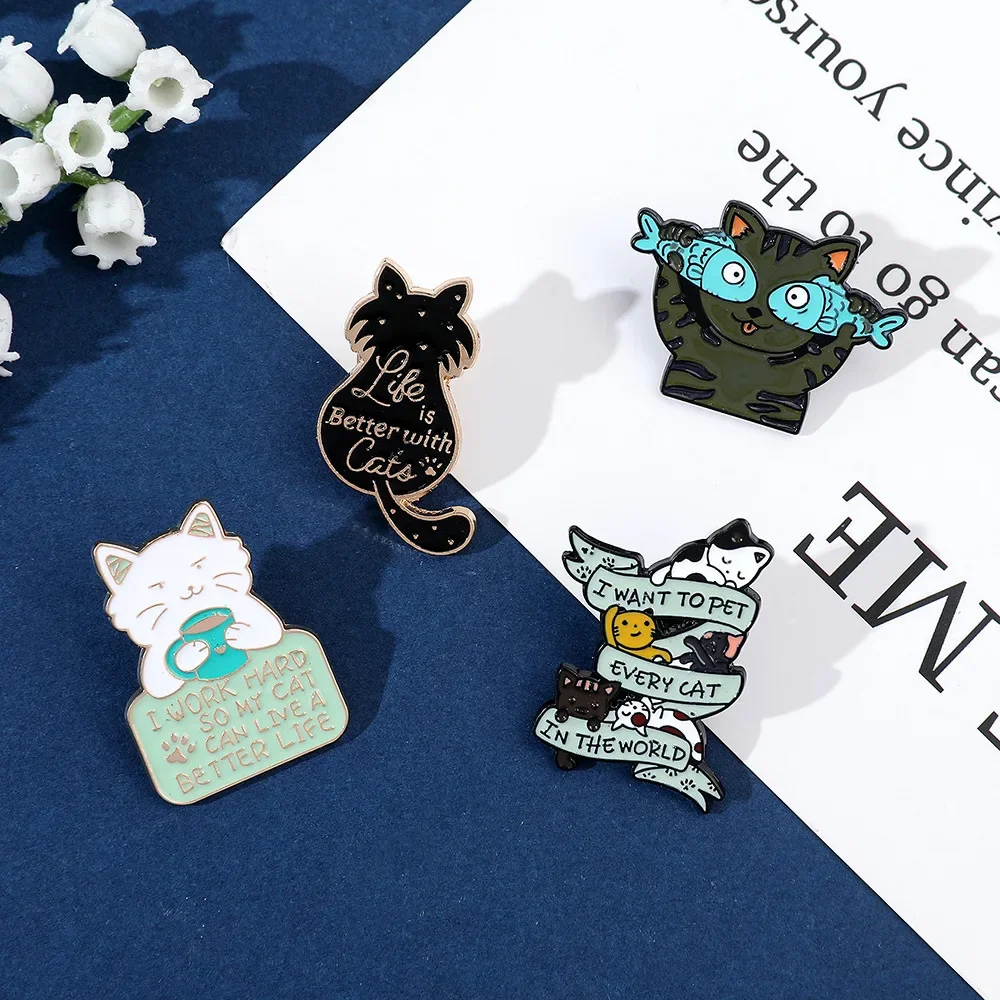 Niedliche Cartoon-Katze, schwarze und weiße Katze, Brosche, kreative Persönlichkeit, lustig, trendig, Kätzchen, Metalllegierung, Tropfabzeichen, Tasche, Kleidung, Anstecknadel – Detail 39