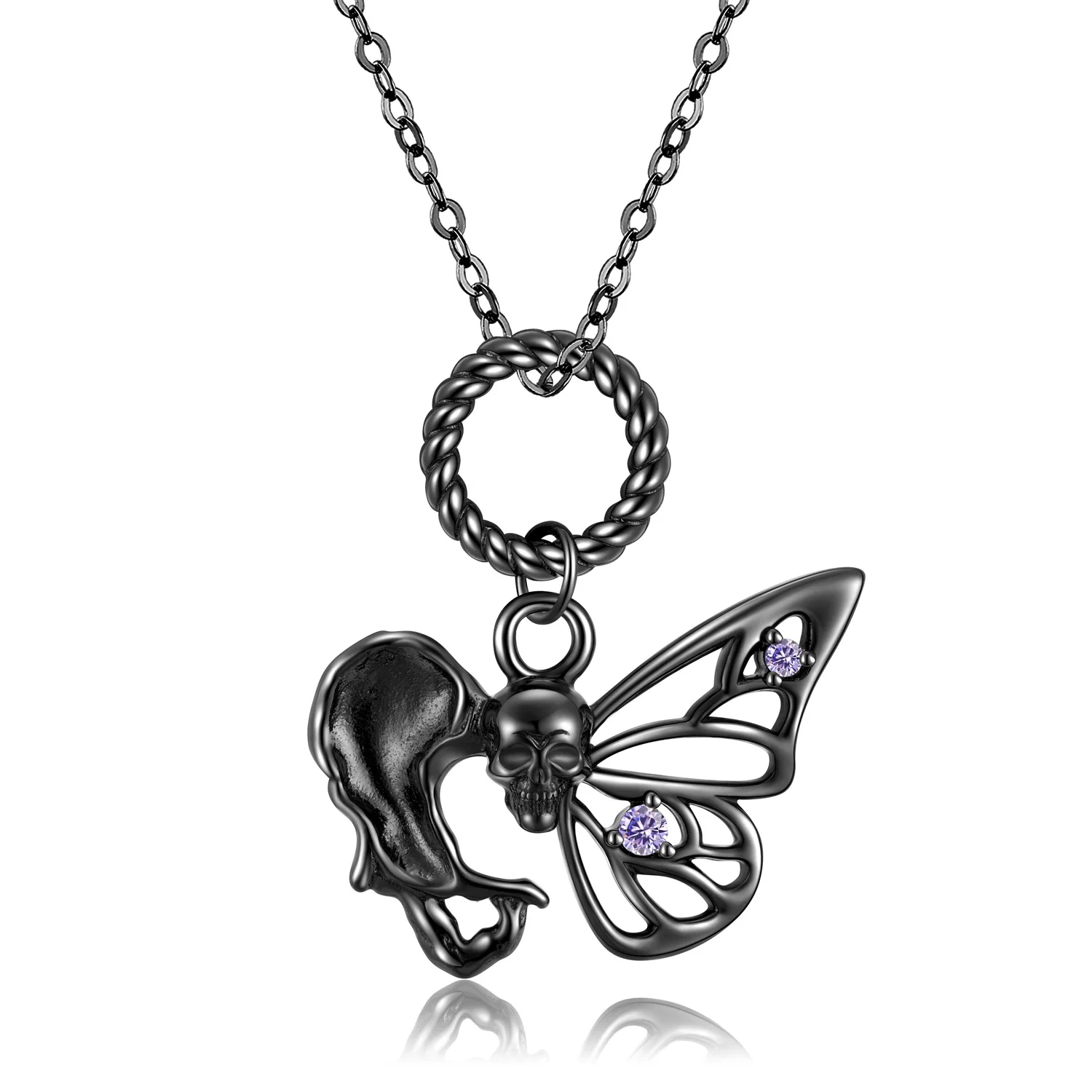 

S925 Sterling Silver Plating Black Gold Skull Butterfly Necklace Supply Punk Dark Wind Necklace Jewelry Chain Pendants